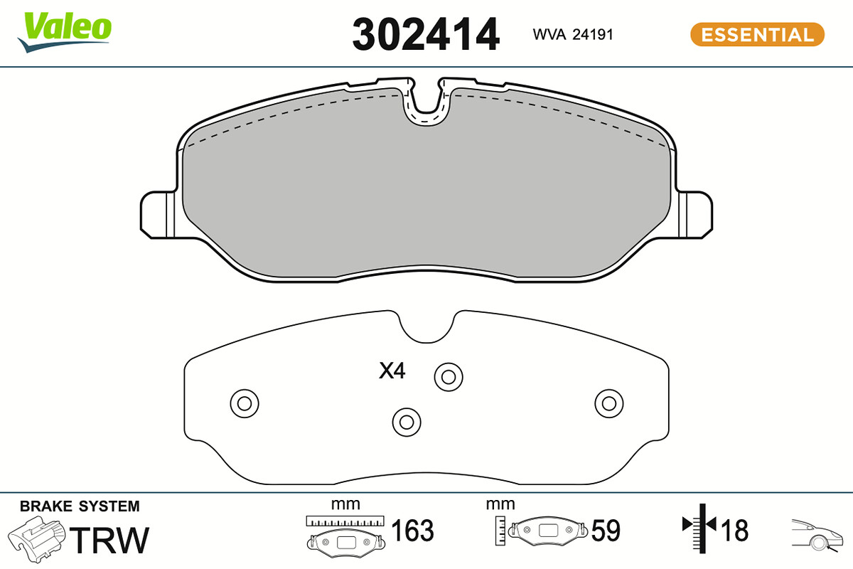 Jeu de 4 plaquettes de frein VALEO ref. 302414